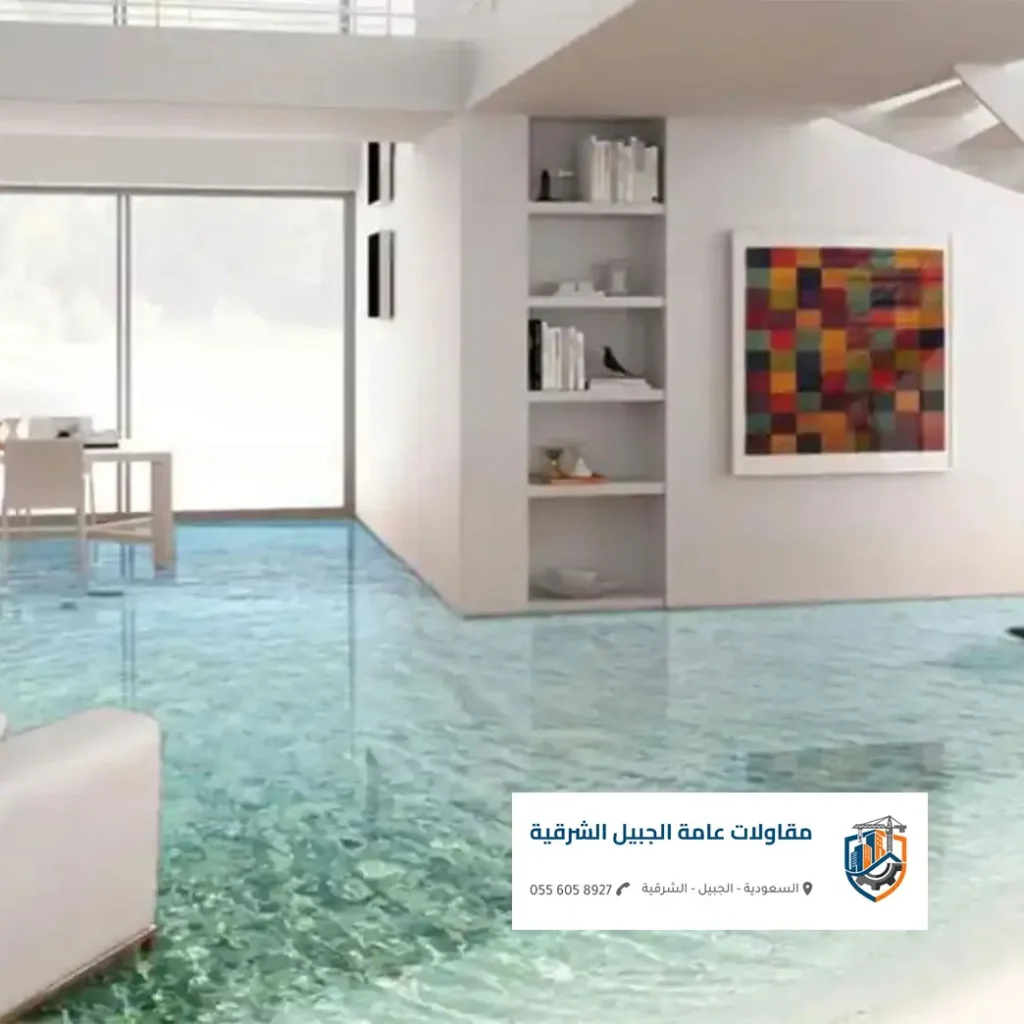 ارضية كراج سيارة مطلية بمادة ابكسي الجبيل المقاومة للحرارة والزيوت.